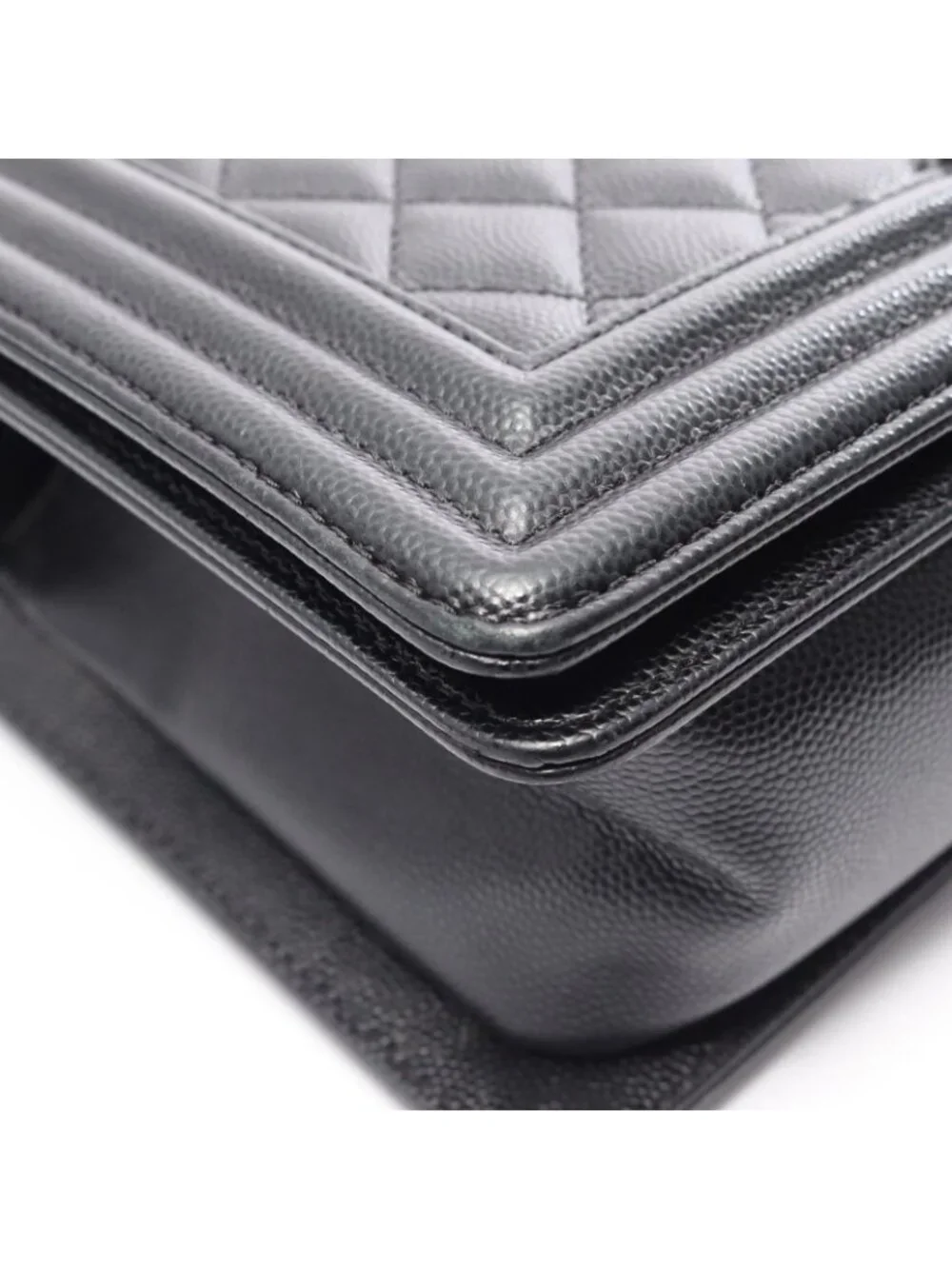 Chanel Shoulder Bag Boy Black Caviar Leather Boy Chain